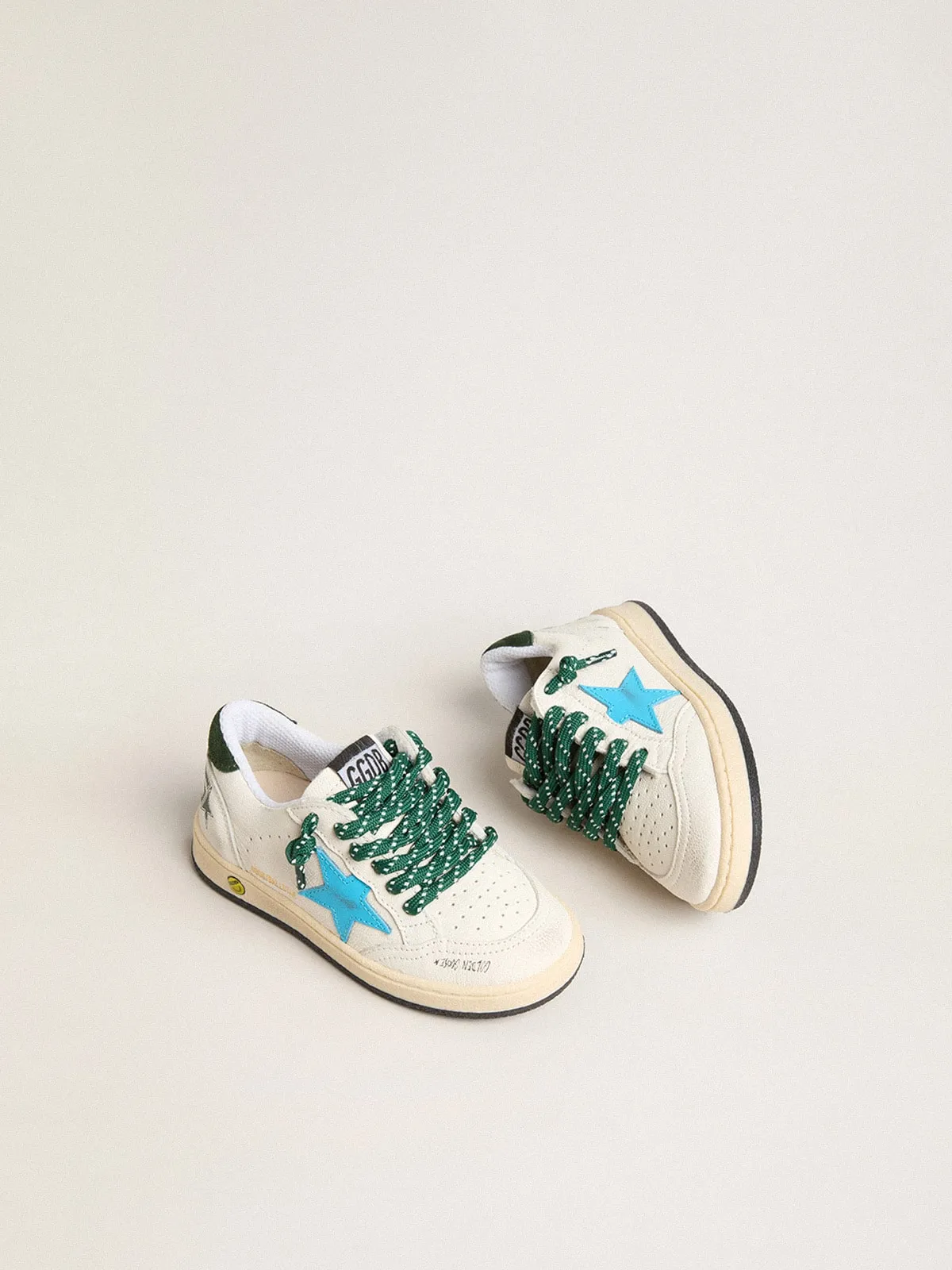 Ball Star Junior avec étoile turquoise et contrefort en daim vert | Golden Goose