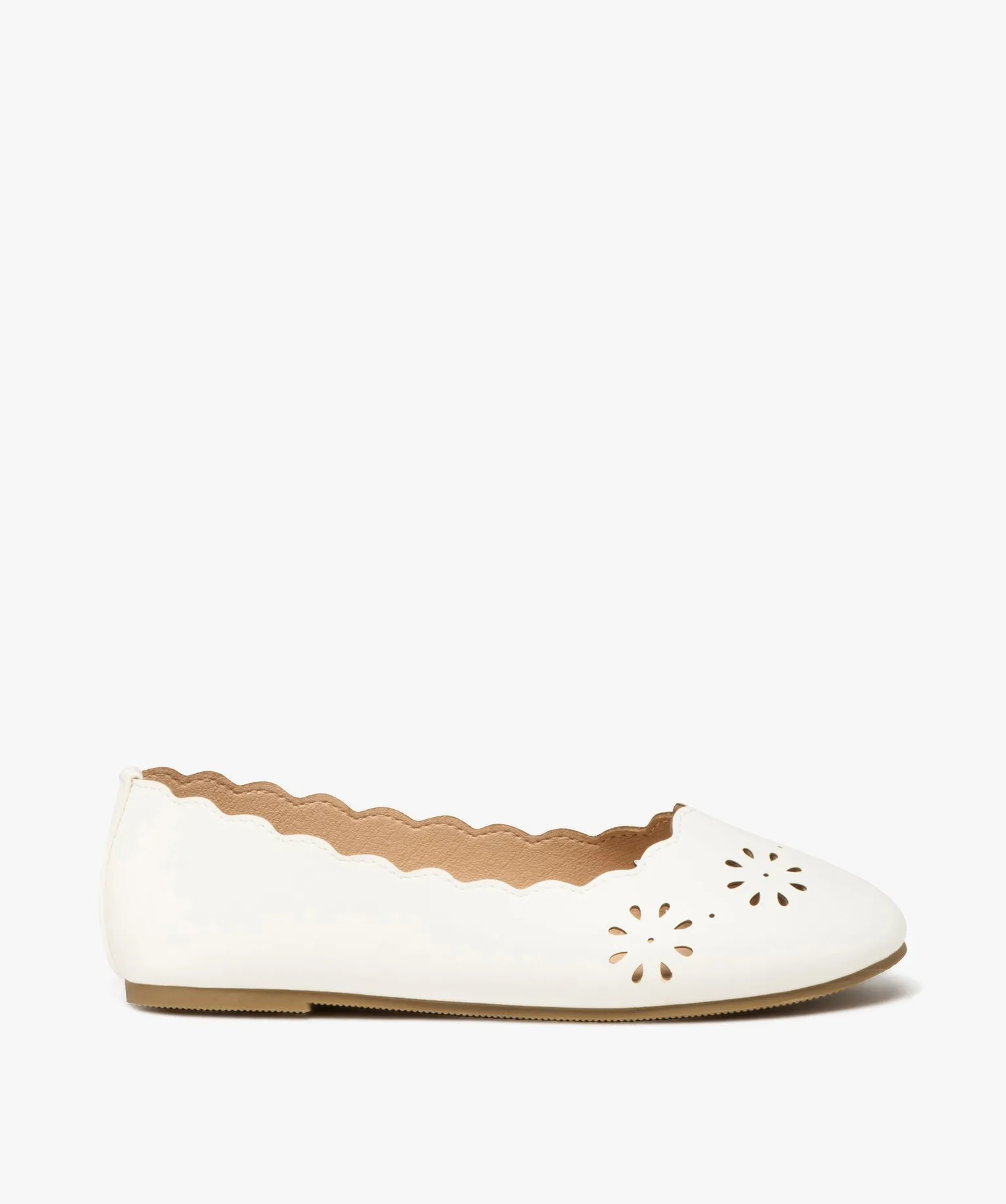 Ballerines fille unies avec dessus à motifs ajourés blanc chine