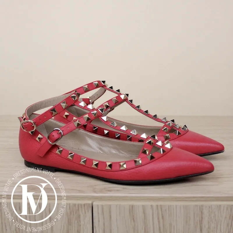 Ballerines Rockstud en cuir grainé rose p.35 – Valentino