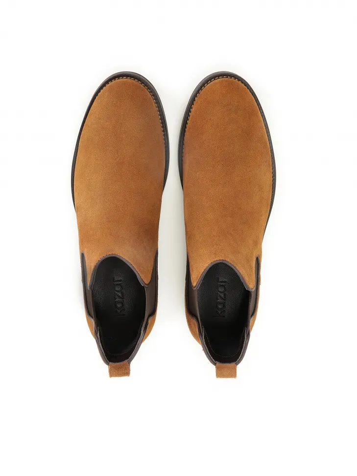 Bottes Chelsea pour hommes, de couleur marron, à semelle superposée et à bande de roulement