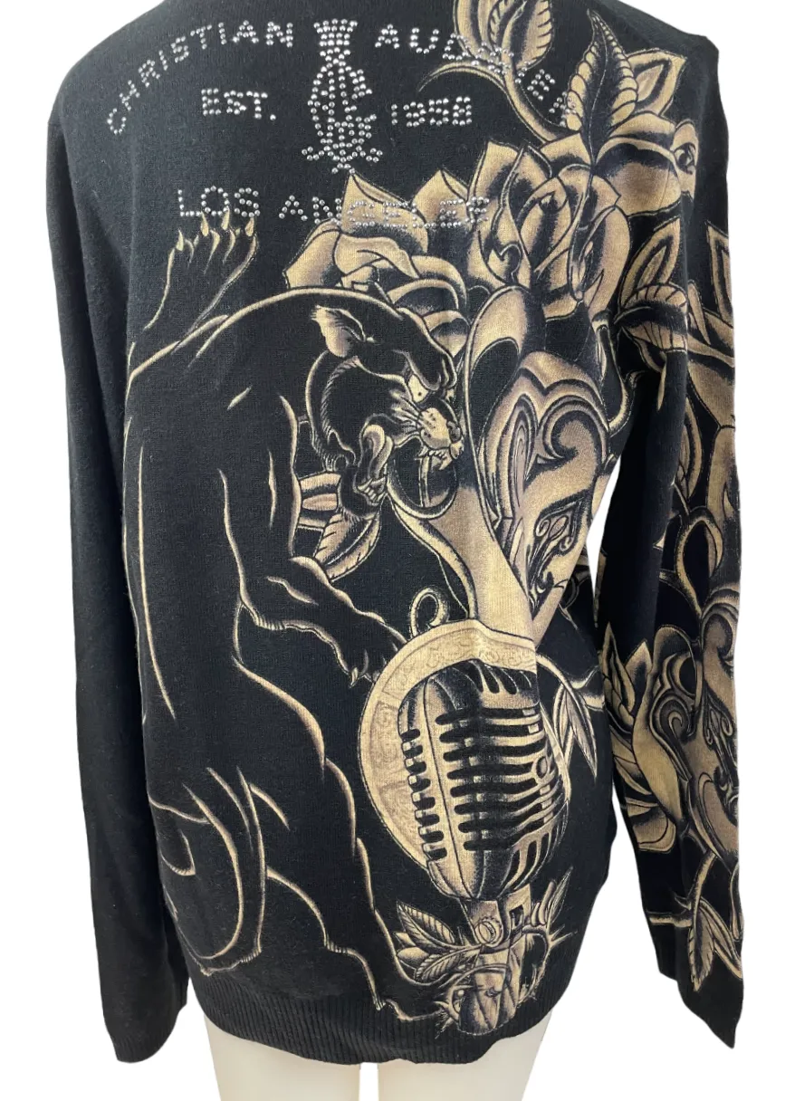 Chandail en tricot aux tons dorés - signé Christian Audigier