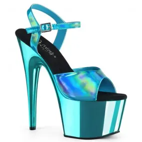 Chaussure pole dance turquoise hologramme à plateforme chrome turquoise