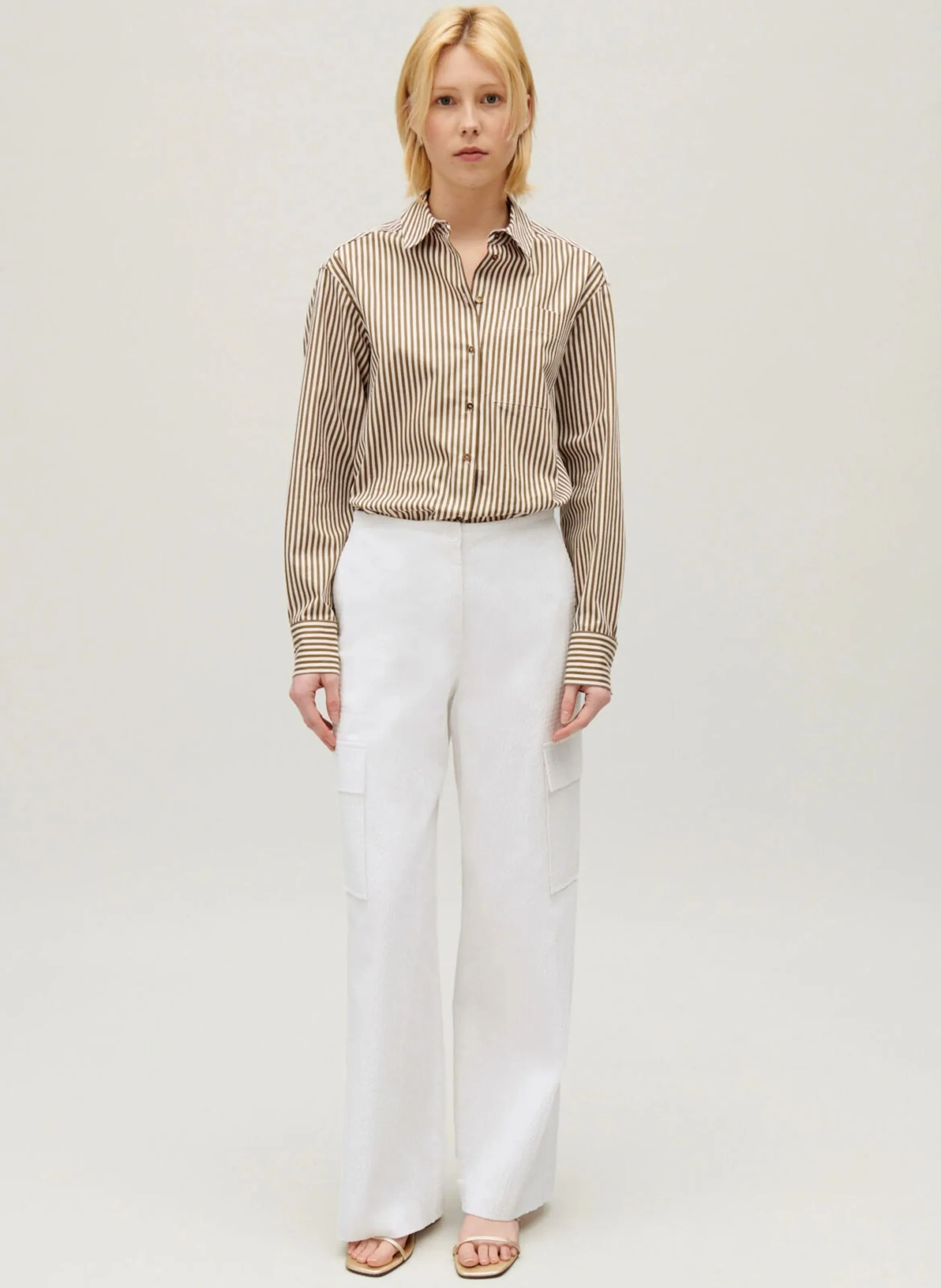 CLAUDIE PIERLOT  Pantalon large en coton mélangé - Blanc