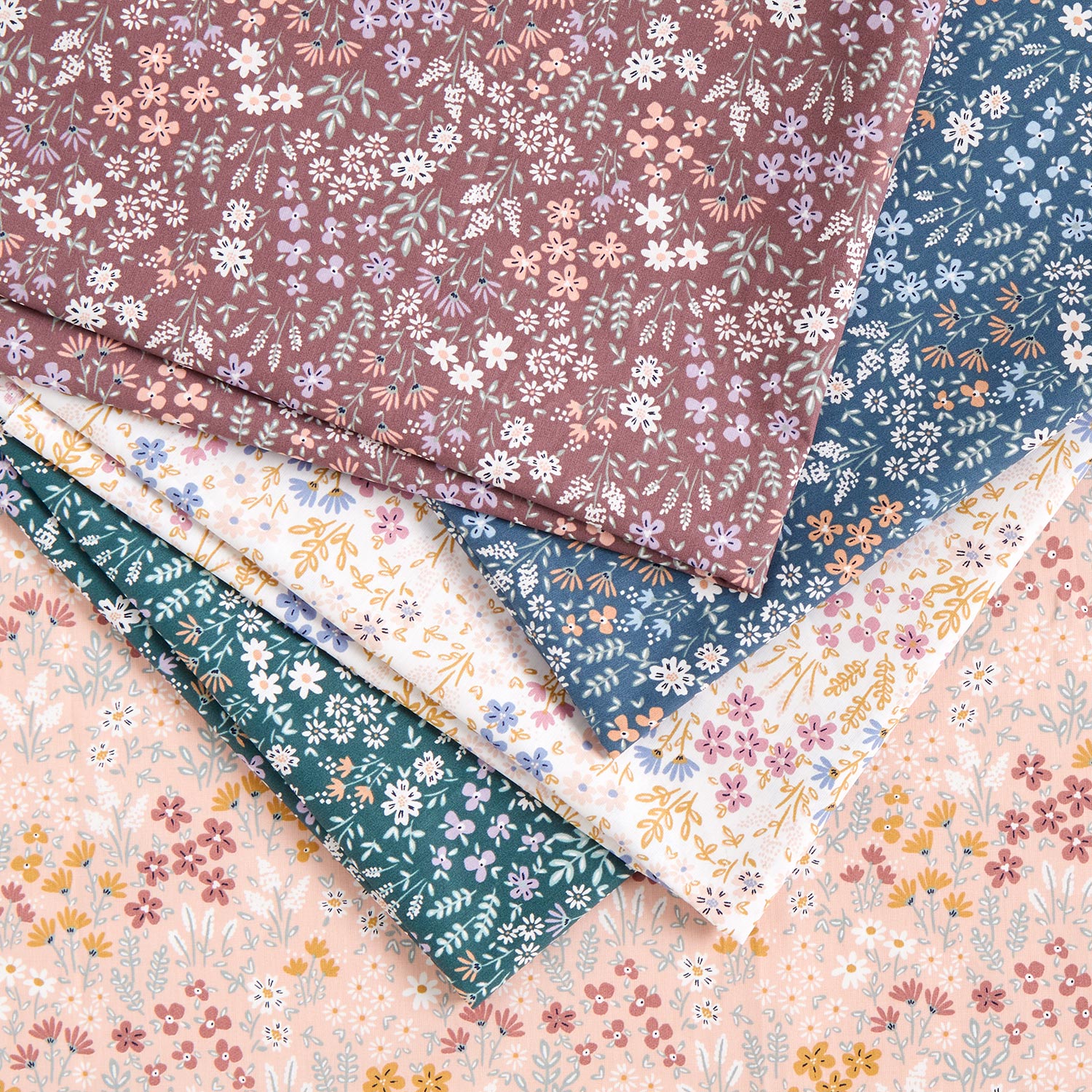 Coton enduit Prairie fleurie multicolore – blanc/violet pastel