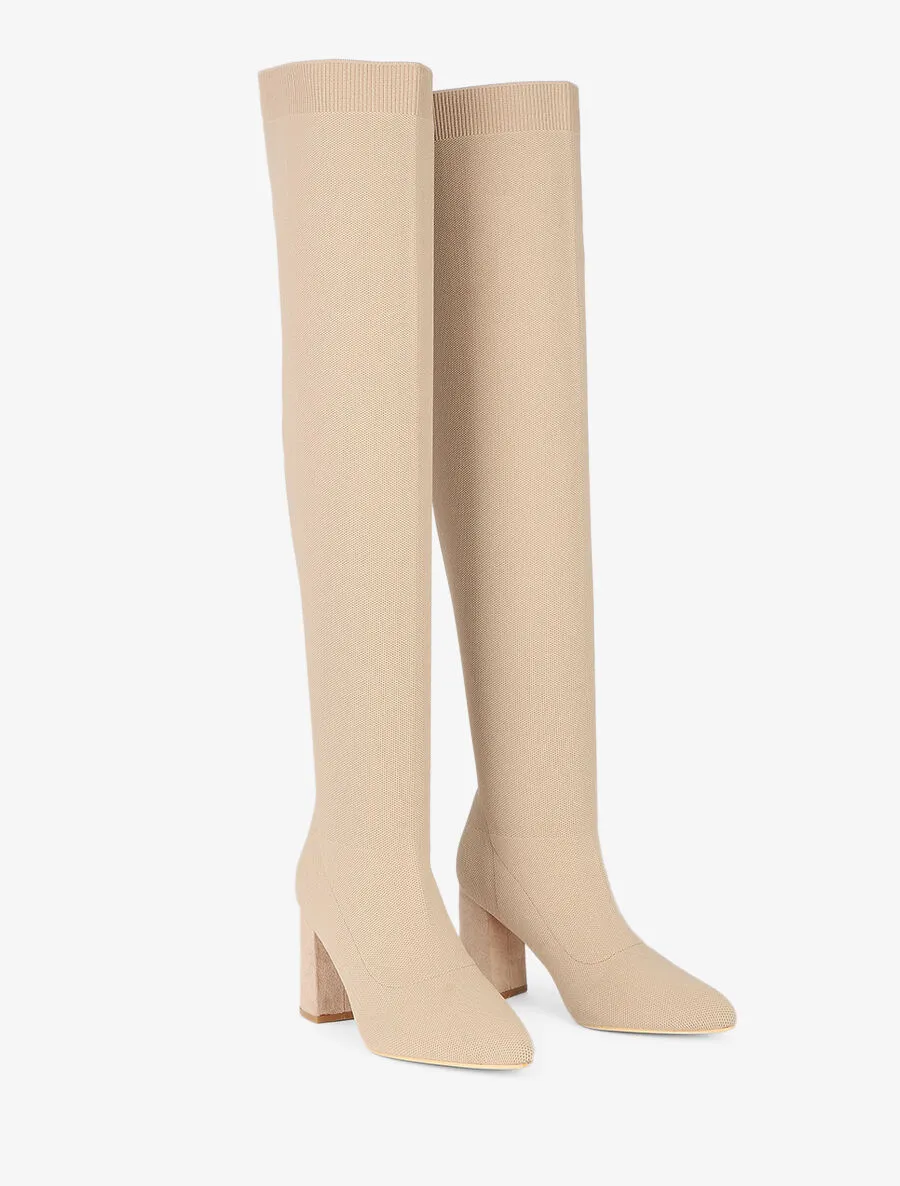 Cuissardes en maille et talon haut - Beige