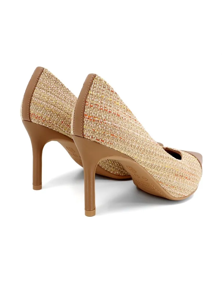 escarpins confort bouts pointus cuir et textile camel 08 cm