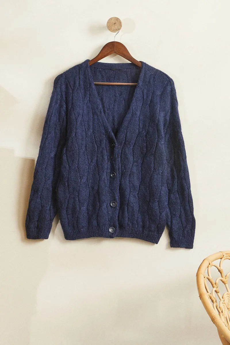 Gilet maille tressée en mohair marine