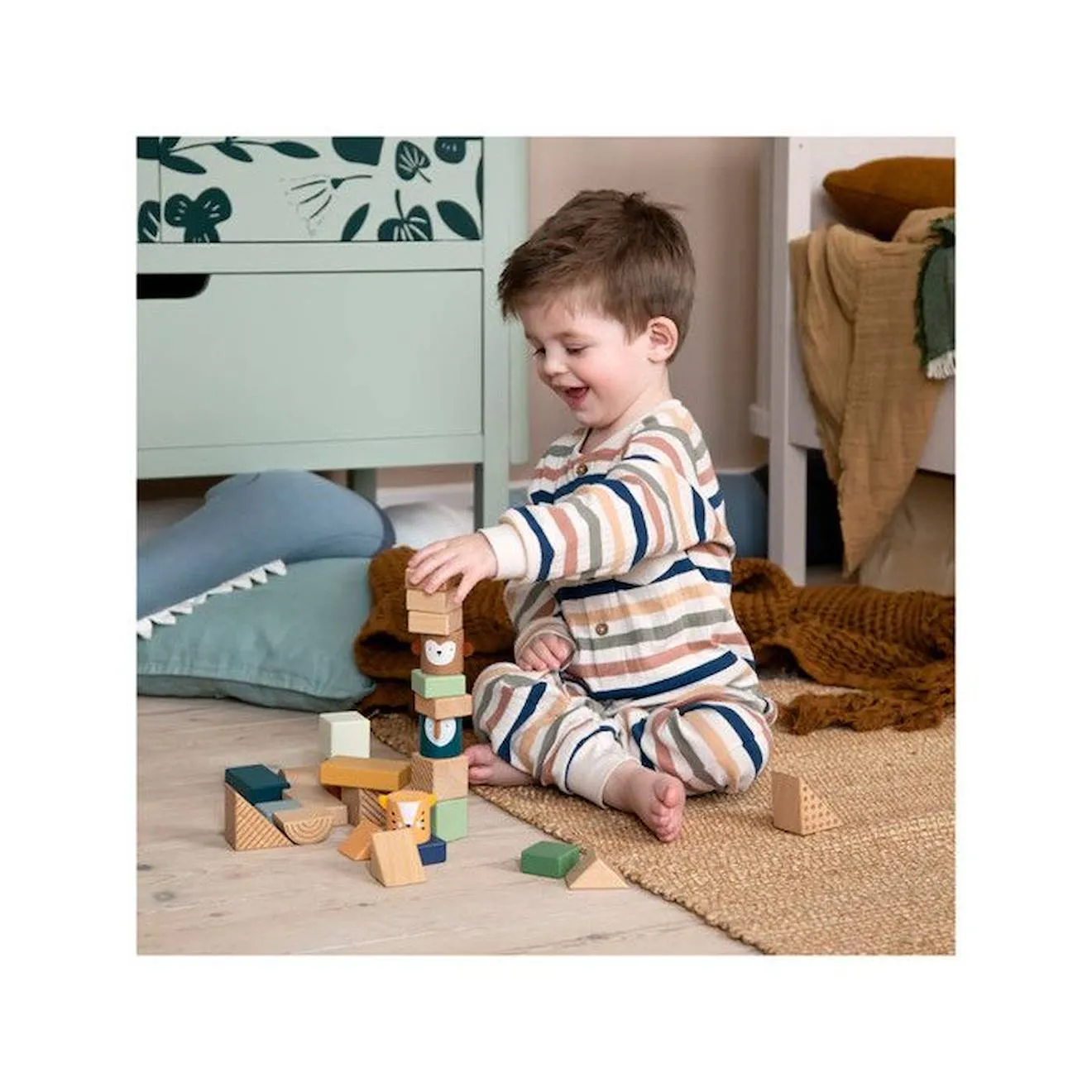 Jeu à empiler en bois Animaux - Blocs de construction - Sebra beige - 