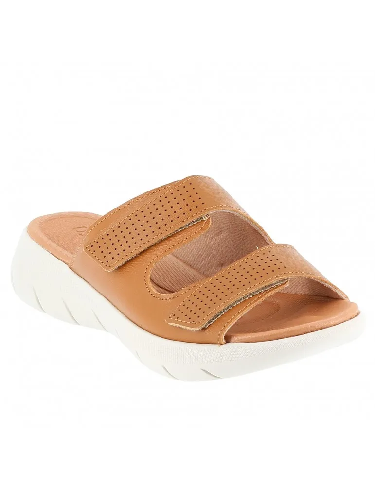 mules confort avec velcro cuir camel sans hauteur