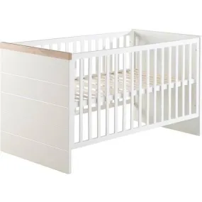 ROBA Lit Bébé Évolutif Nele Convertible - 70x140 cm - Réglable en Hauteur - 3 Barreaux Amovibles - Blanc / Effet Bois blanc - Ro