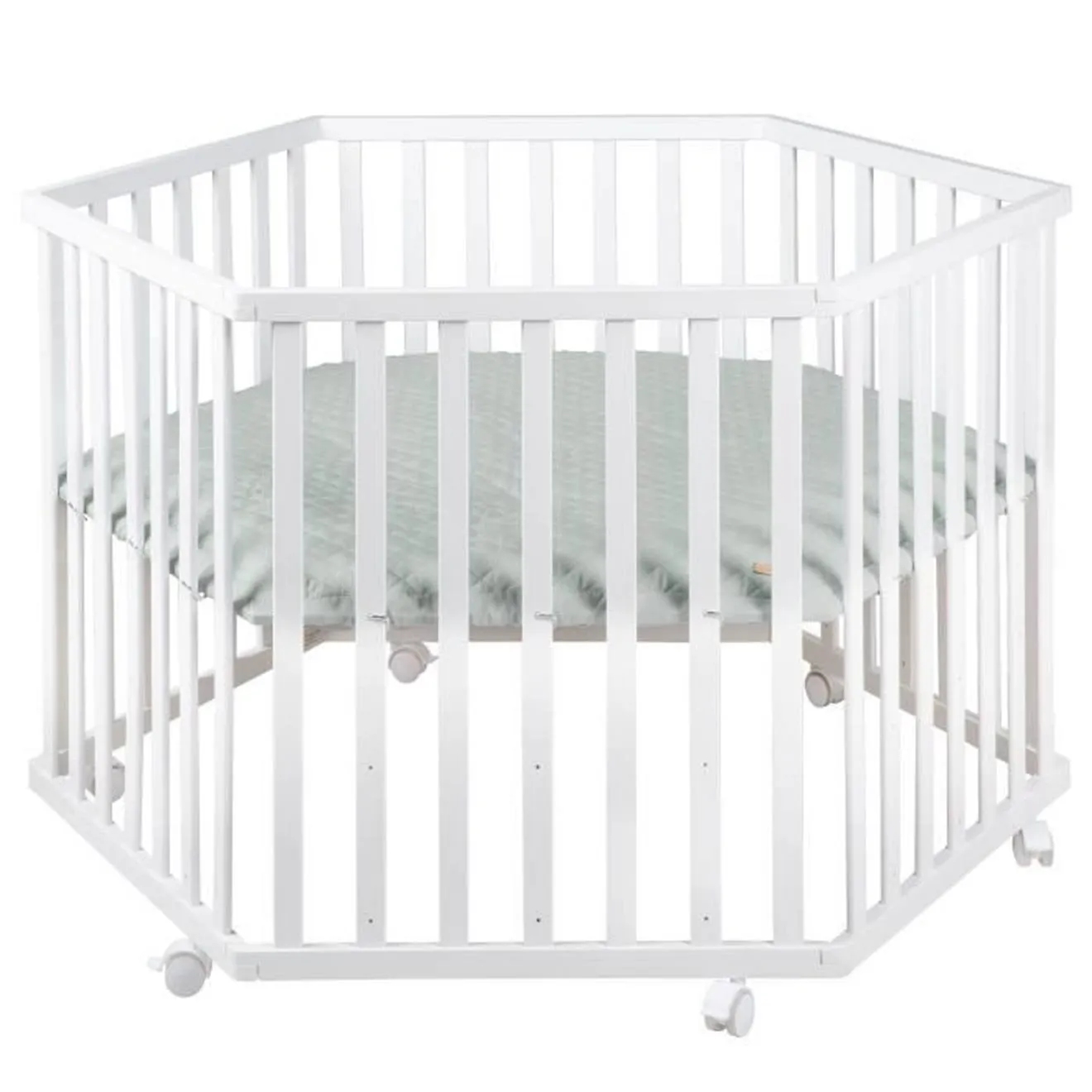 ROBA Parc Bébé "roba Style" Hexagonal + Insert de Protection Vert et Roulettes - Bois Laqué Blanc blanc - Roba