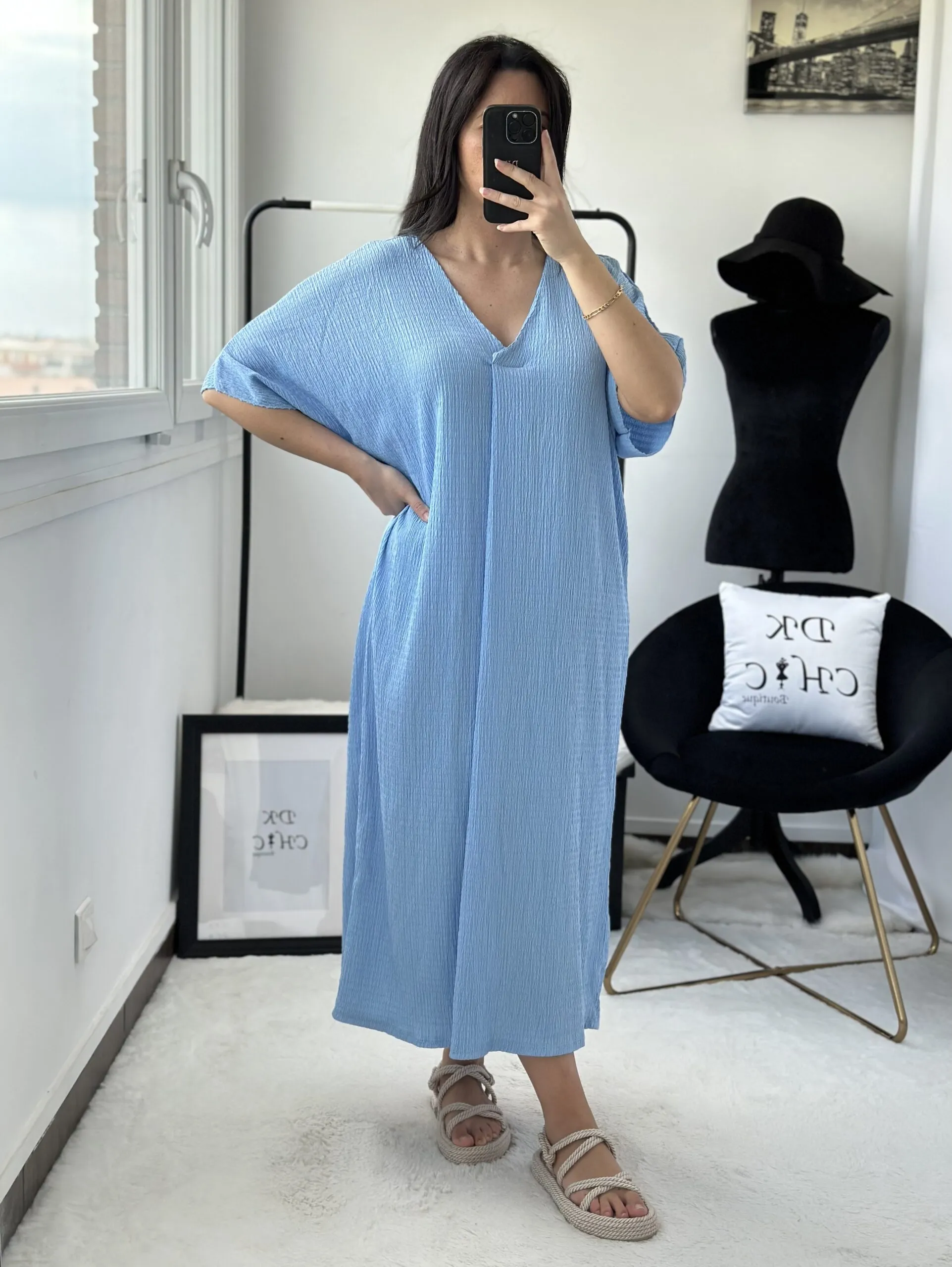 Robe Papillon manches courtes Bleu ciel