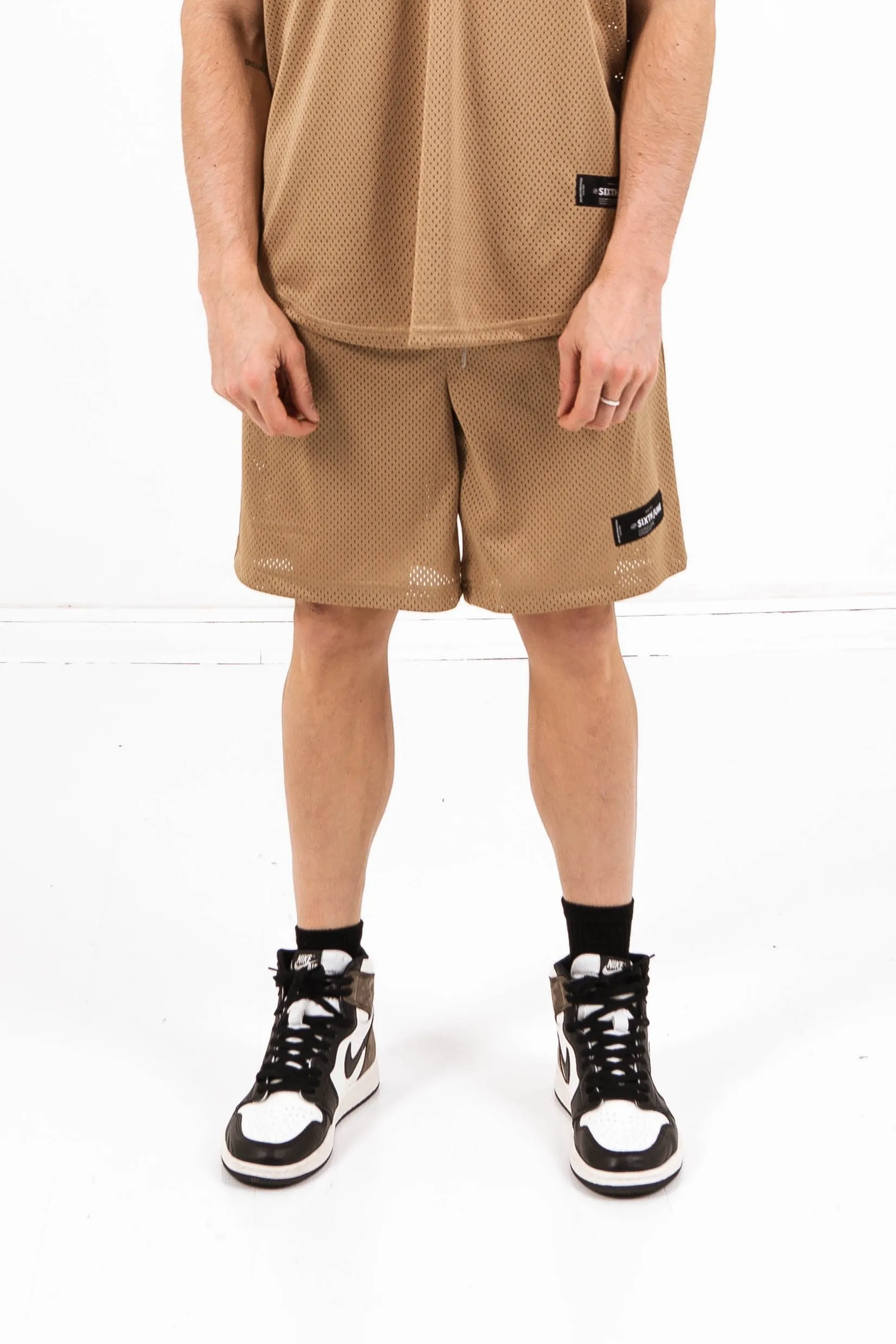 Short mesh logo Beige