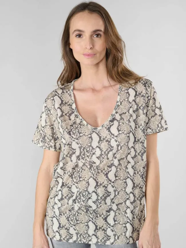 T-shirt argent python beige femme - Le Temps Des Cerises / Wimod