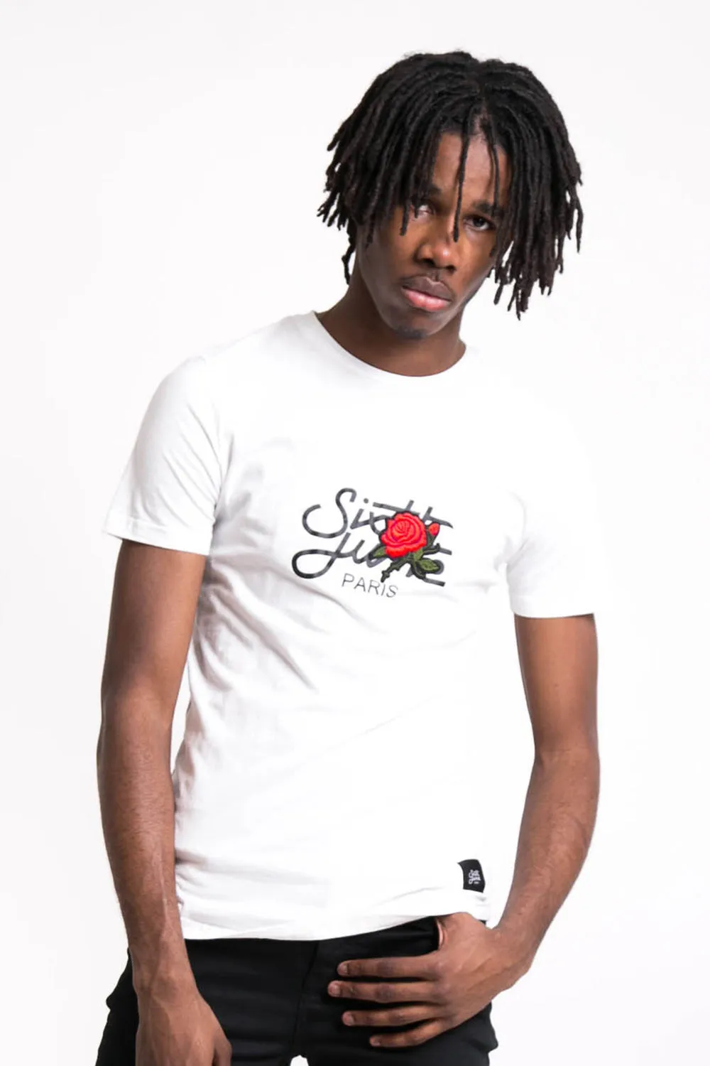 T-shirt grand logo patch rose blanc