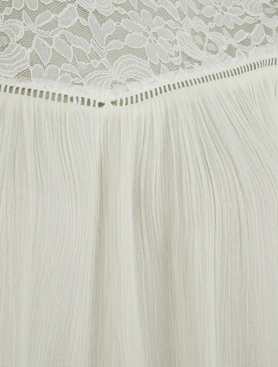 Top uni en voile et dentelle - blanc - Blanc